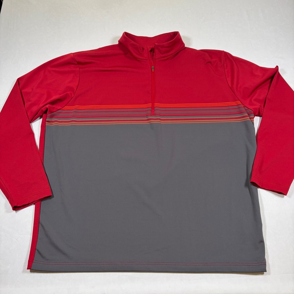 Antigua Mens Quarter Zip Pullover Red Gray Striped Golf Activewear 104504 XXL